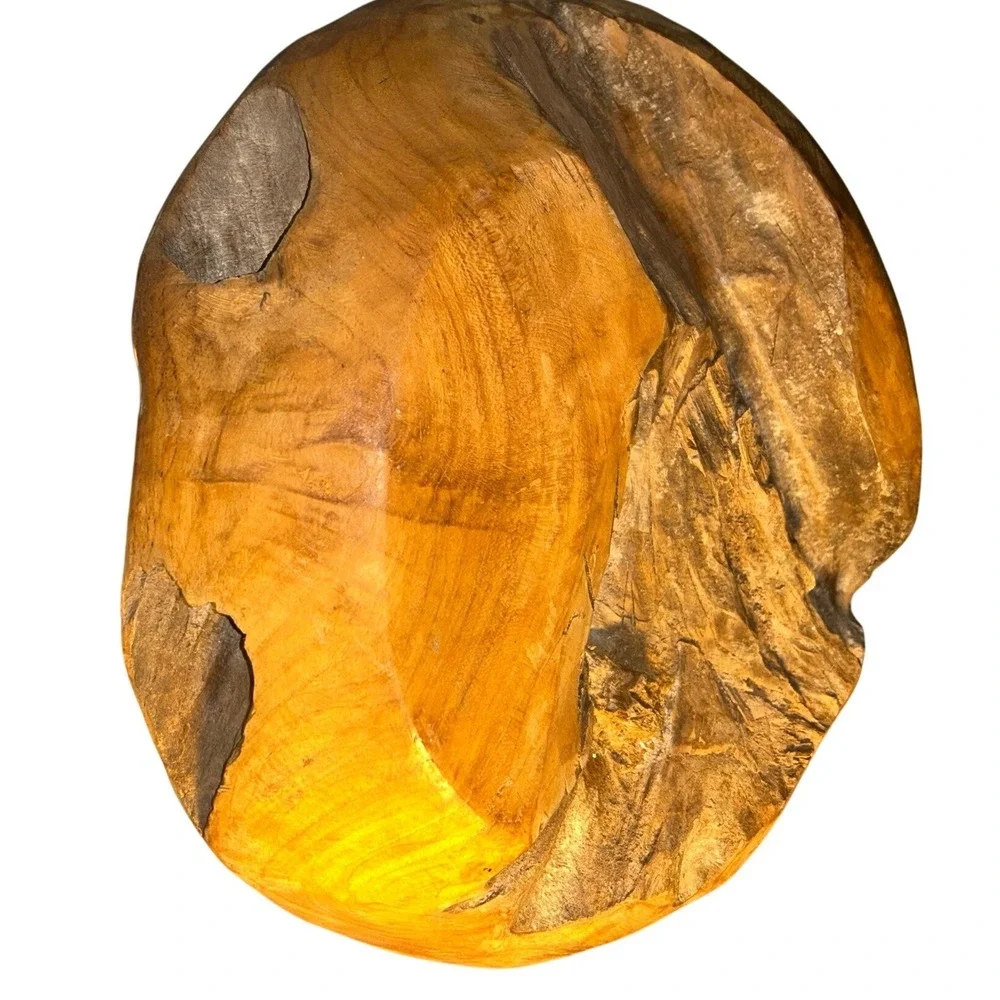 Rustic Teak Wooden‎ Bowl Live Edge Hand Carved Natural Wood Decorative Accent